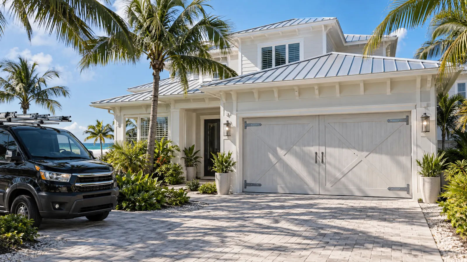 Palm Beach Garage Door Masters technician at a home in Jupiter, Florida