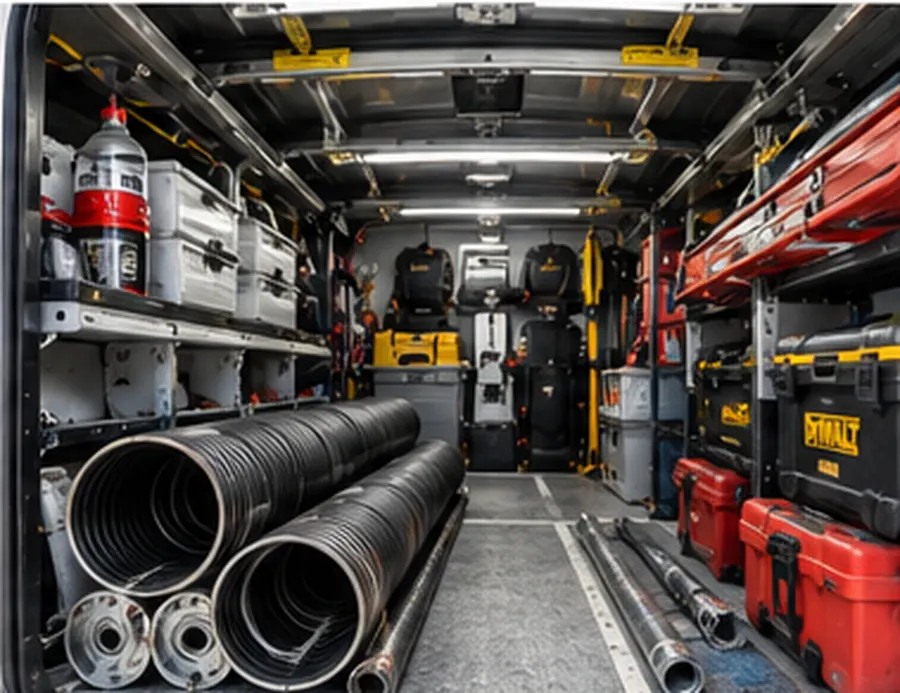 Service van loaded with springs, cables and tool cases